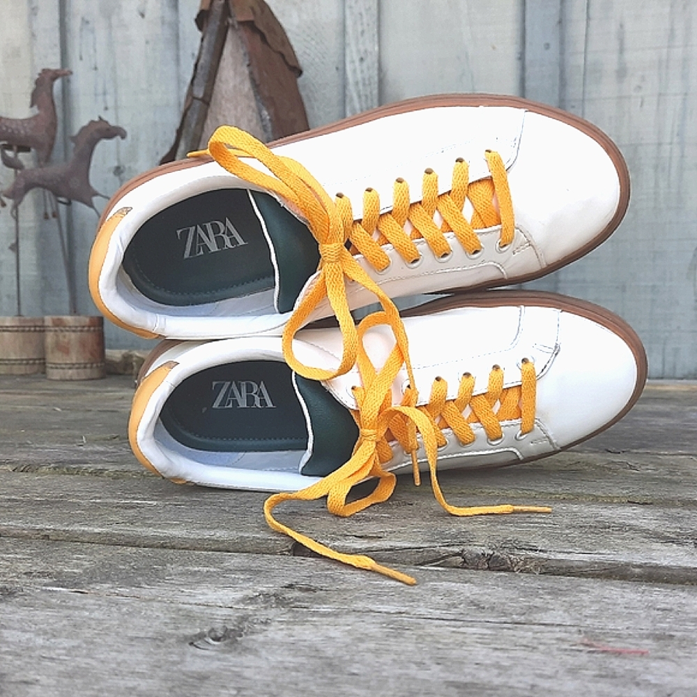 ZARA White, Yellow, Green, & Tan Sneakers, Lace-Up, US 8.5